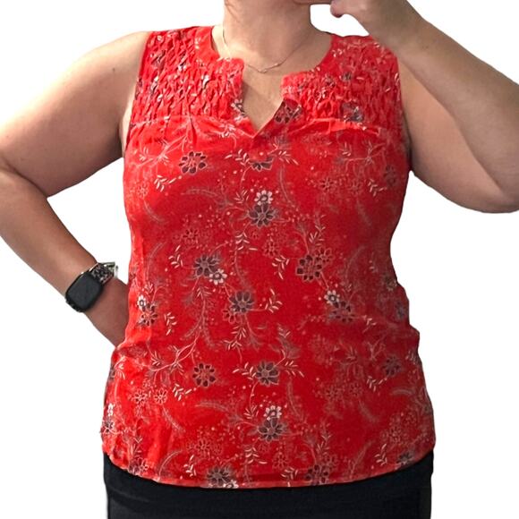 Daniel Rainn (S) Carin Smocked Bib Blouse - Stitch Fix Split Neck Sleeveless Top - Picture 12 of 12